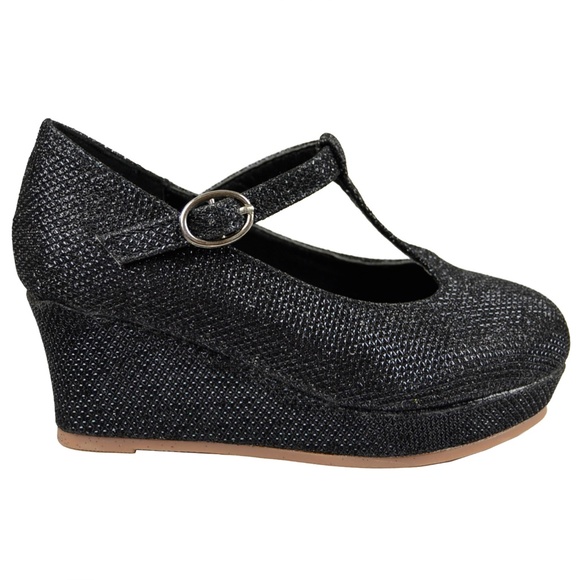 Girls Glitter Mary Jane Wedge Pumps LOVELY-621 - Picture 6 of 7